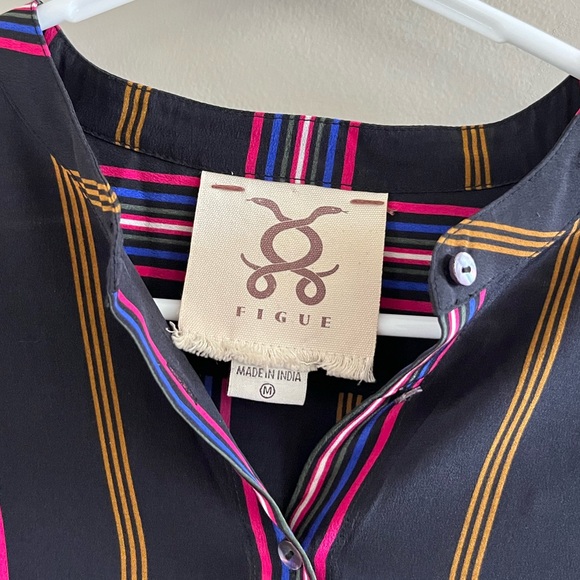 Figue Thalie Ashbury-Stripe Long-Sleeve High-Low Tunic 100% Silk - Picture 9 of 10